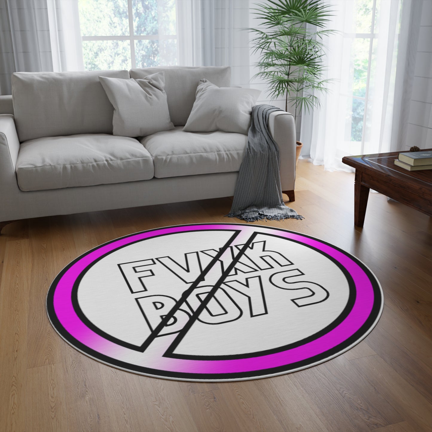 "No Fvxk Boys" Round Rug